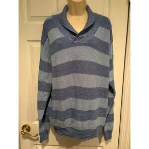 Peter Millar Crown Cool Merino Wool Sweater XXL Blue Striped Collar Luxury Golf